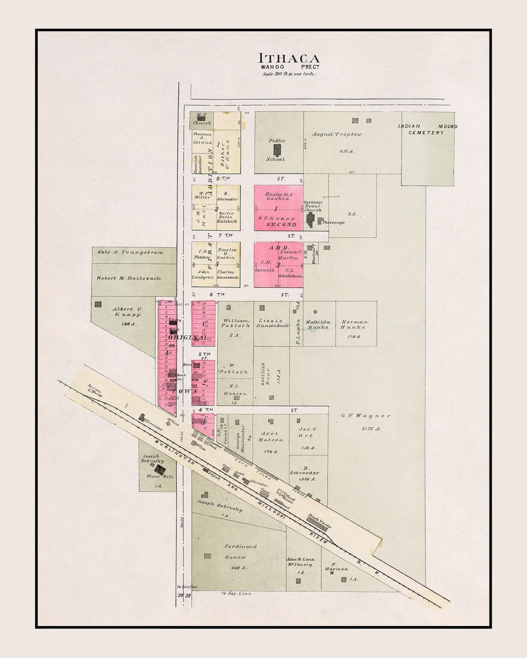 Vintage Map of Ithaca, Nebraska 1907