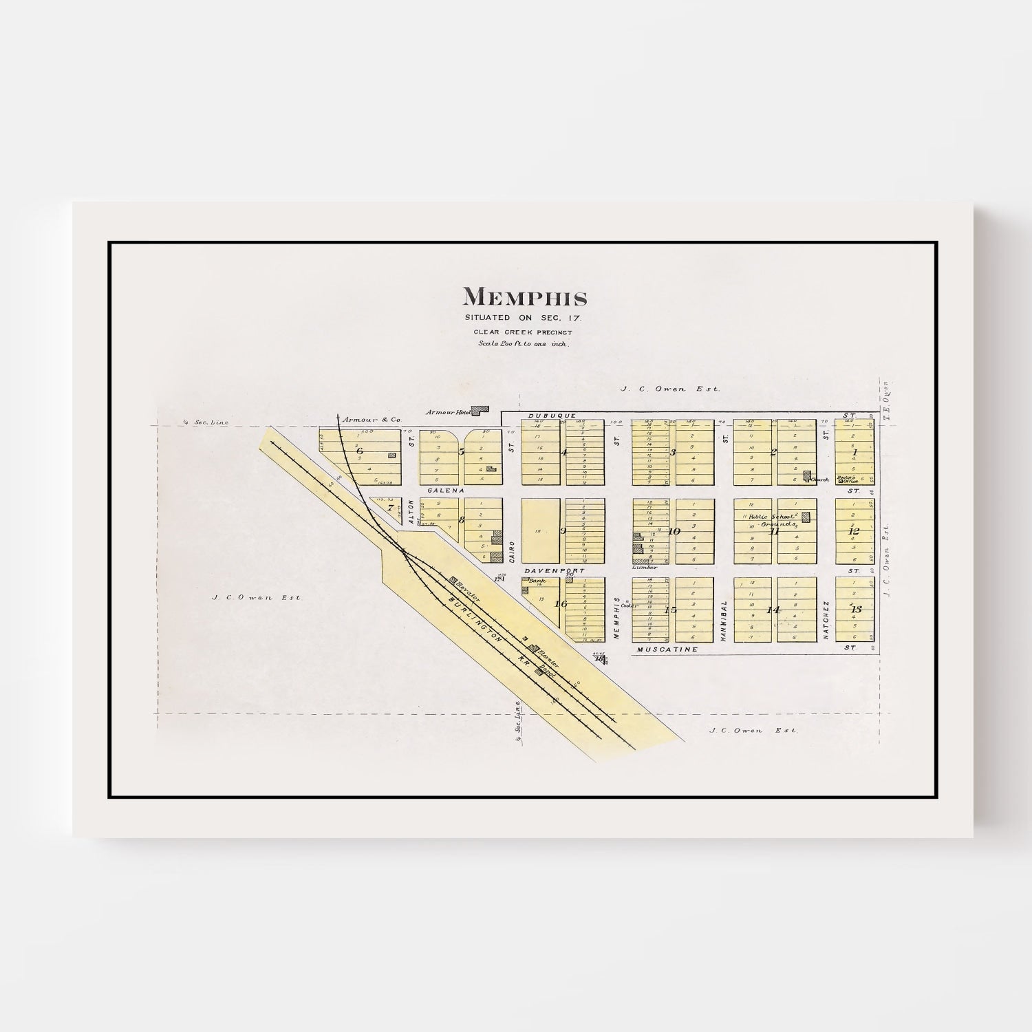 Vintage Map of Memphis, Nebraska 1907