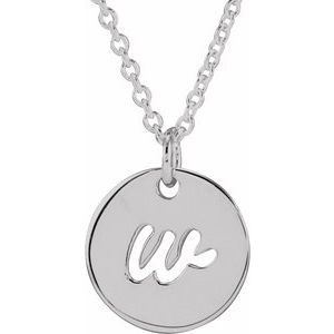 Platinum Script Initial W 16-18" Necklace