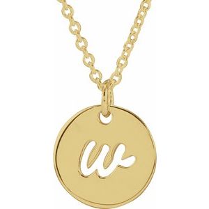 14K Yellow Gold Script Initial W 16-18" Necklace