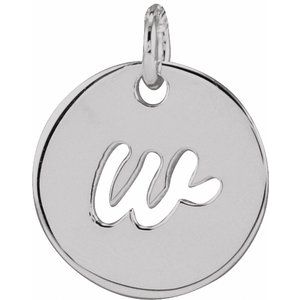 14K White Gold Script Initial W Pendant