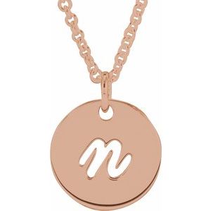 14K Rose Gold Script Initial N 16-18" Necklace