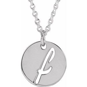 Sterling Silver Script Initial F 16-18" Necklace