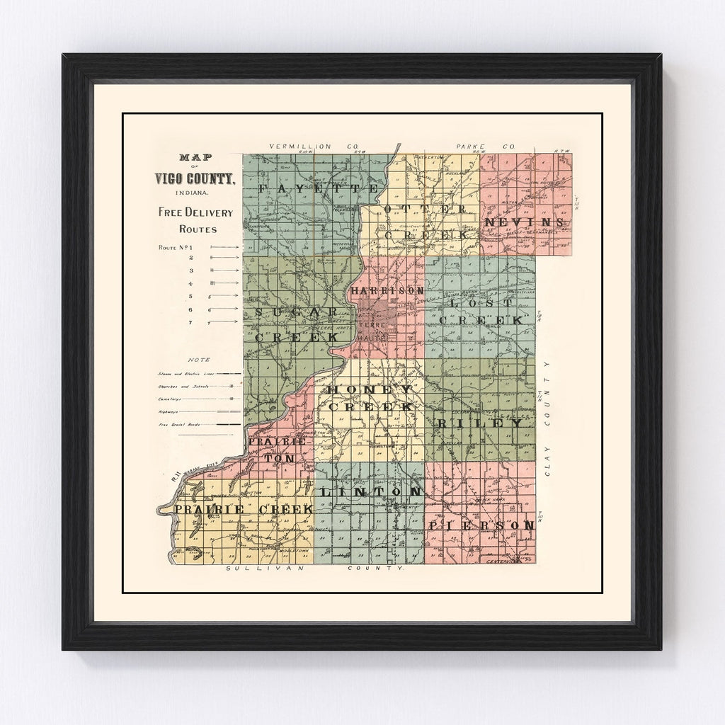 Vintage Map of Vigo County, Indiana 1907