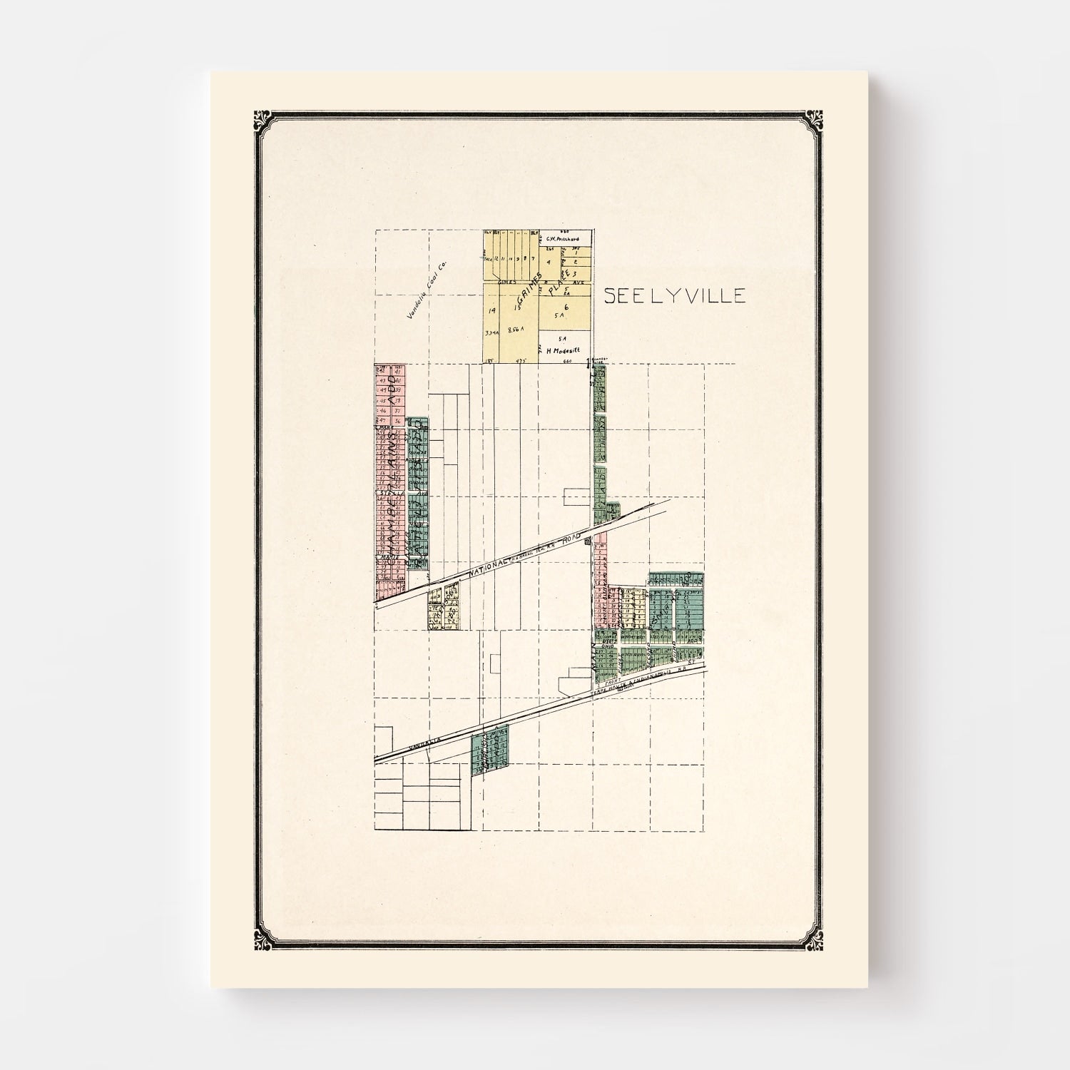 Vintage Map of Seelyville, Indiana 1907