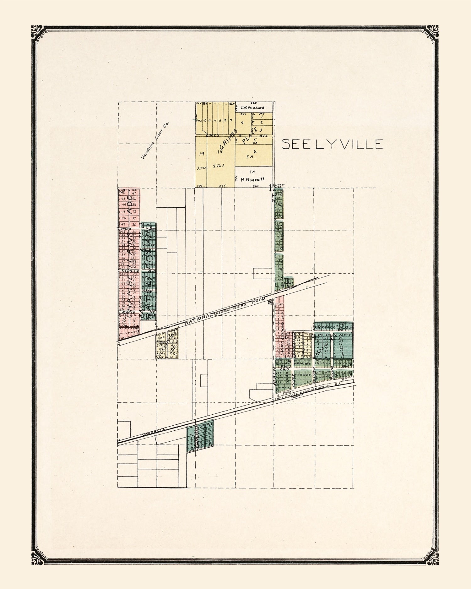 Vintage Map of Seelyville, Indiana 1907