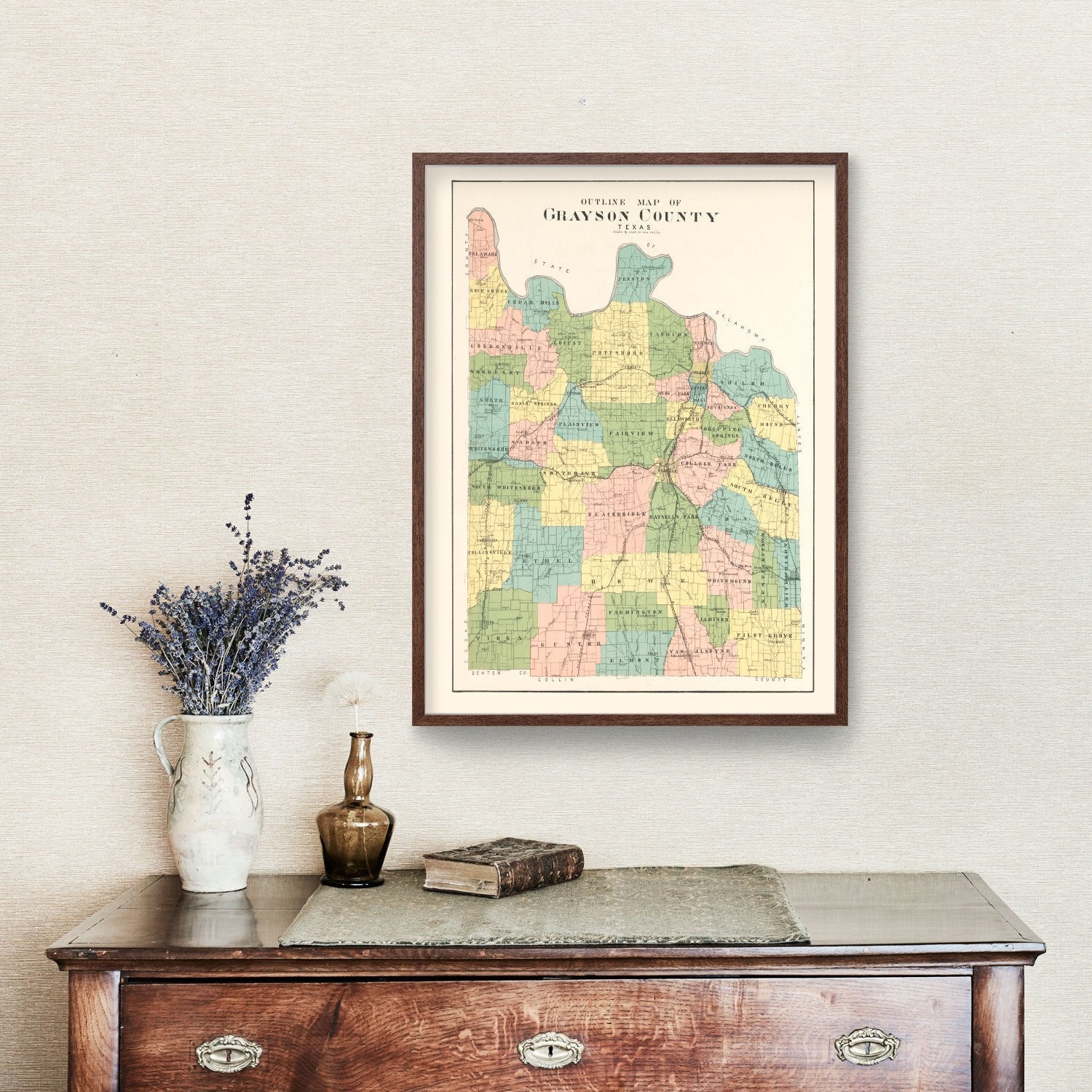 Vintage Map of Grayson County, Texas 1908