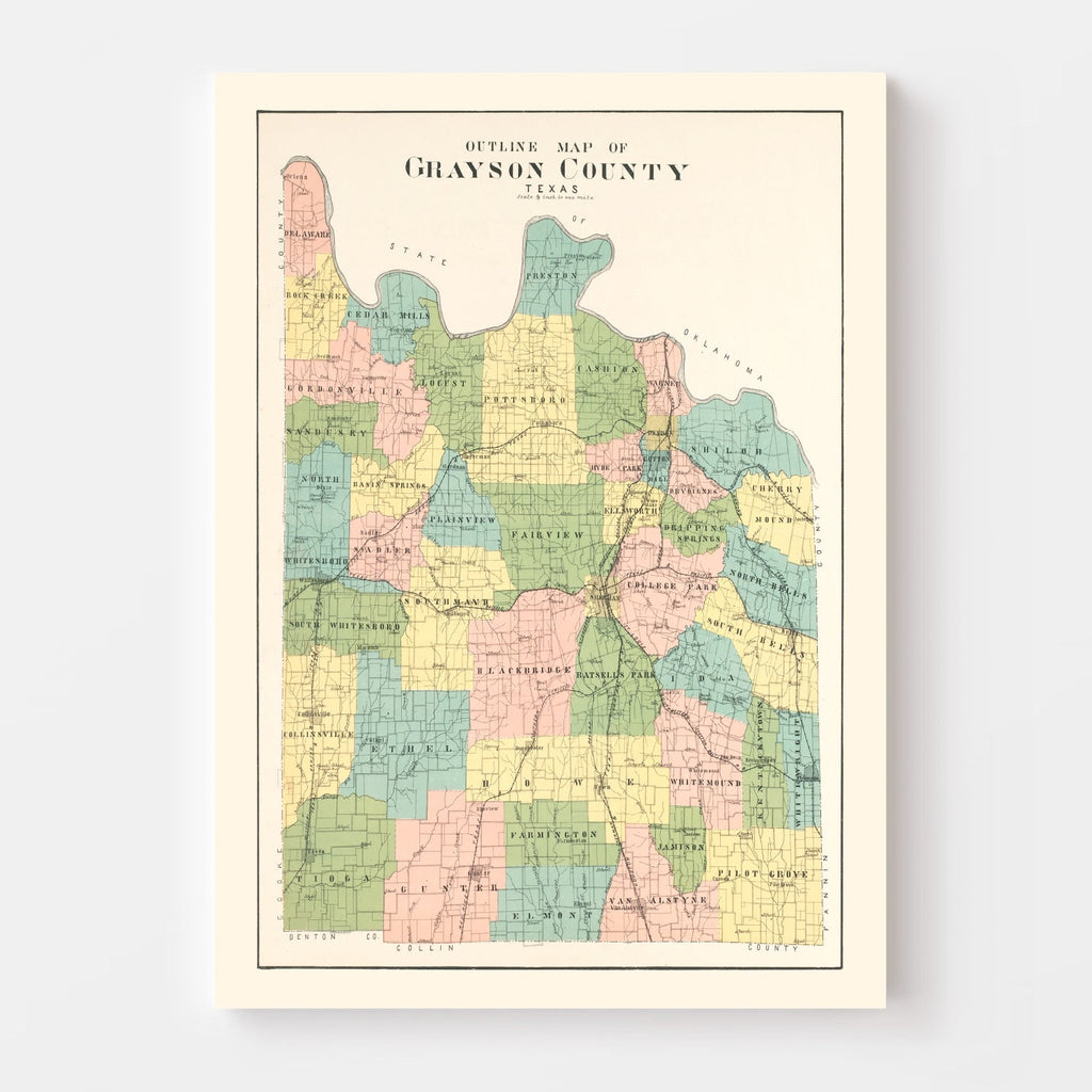 Vintage Map of Grayson County, Texas 1908