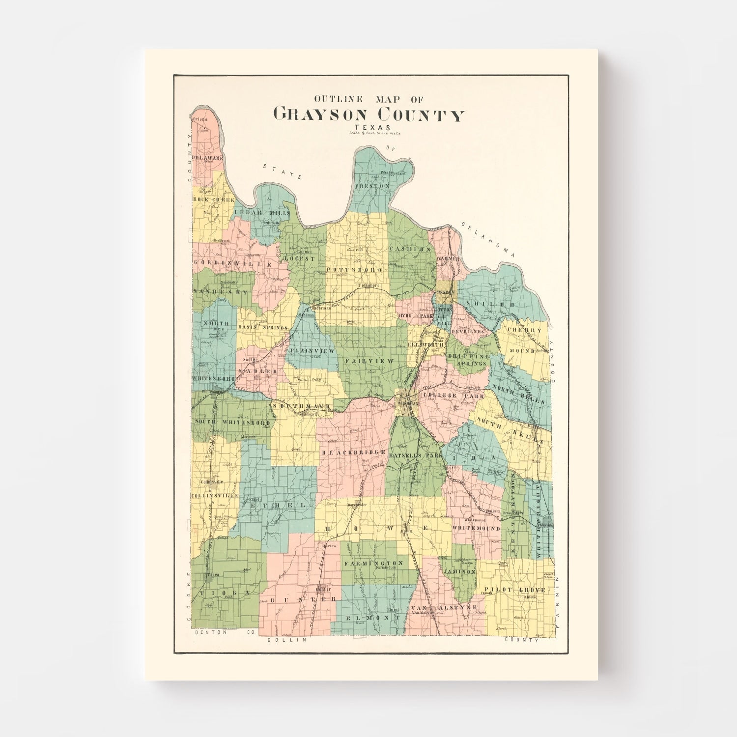 Vintage Map of Grayson County, Texas 1908