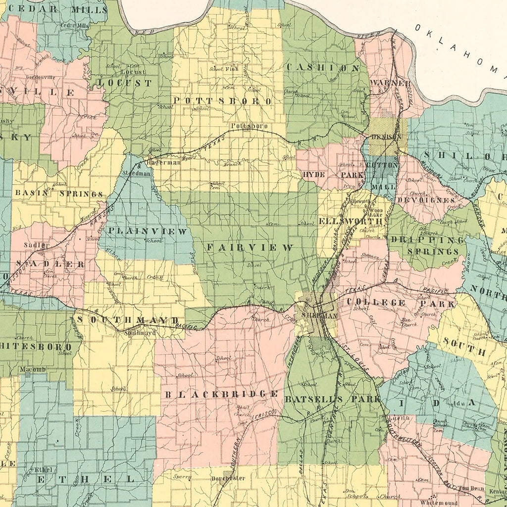 Vintage Map of Grayson County, Texas 1908