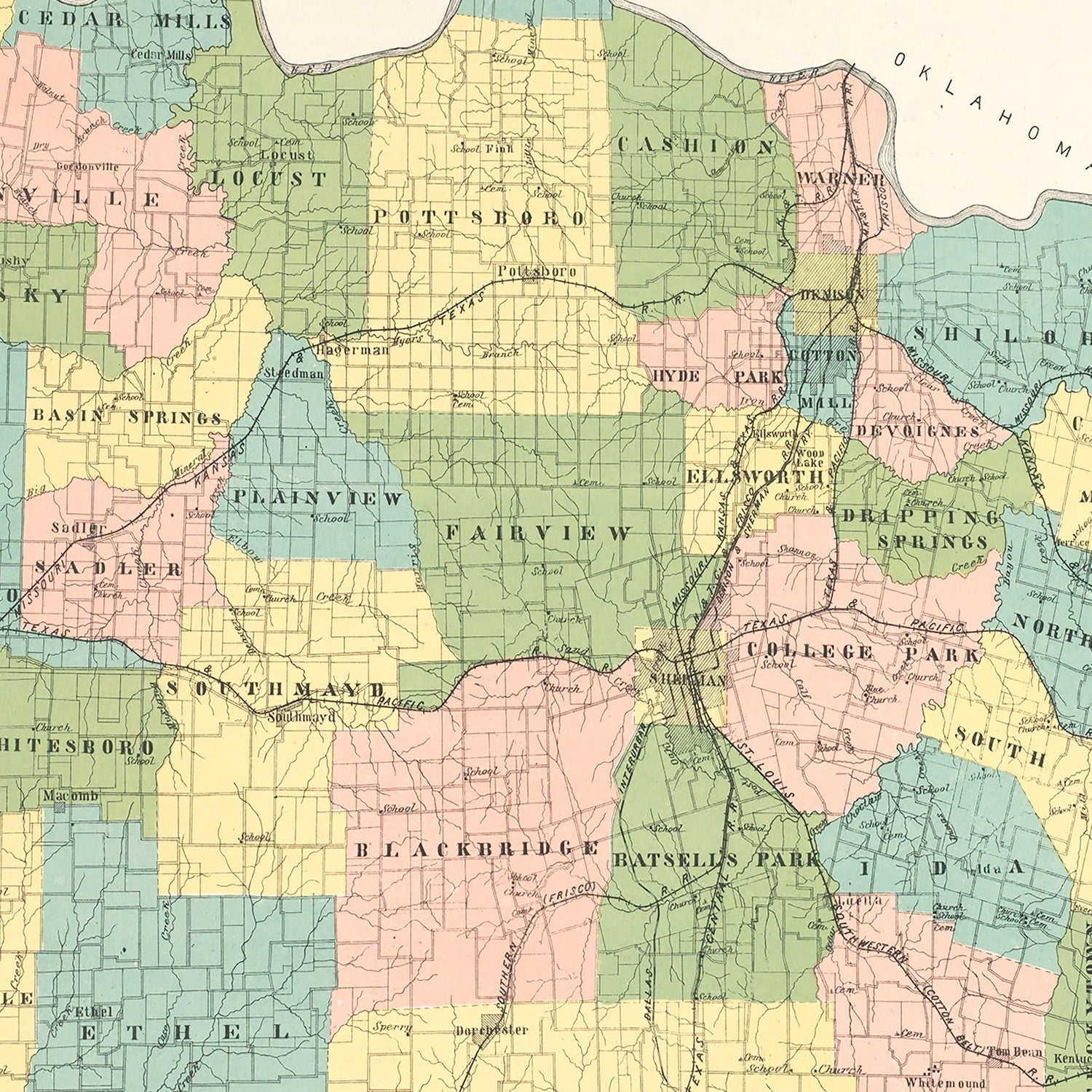 Vintage Map of Grayson County, Texas 1908