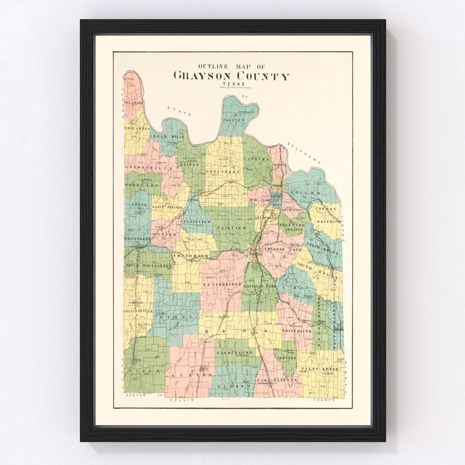 Vintage Map of Grayson County, Texas 1908