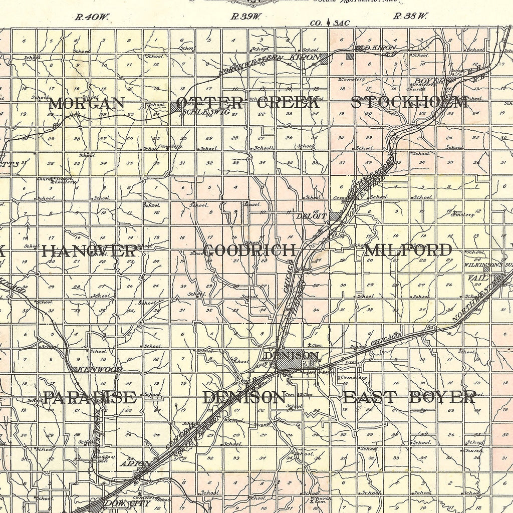 Vintage Map of Crawford County, Iowa 1908