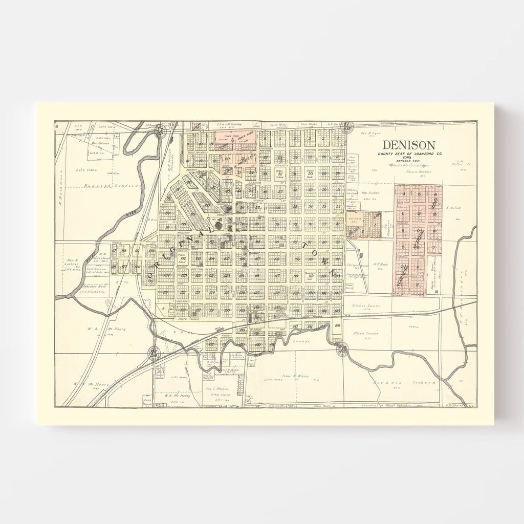 Vintage Map of Denison, Iowa 1908