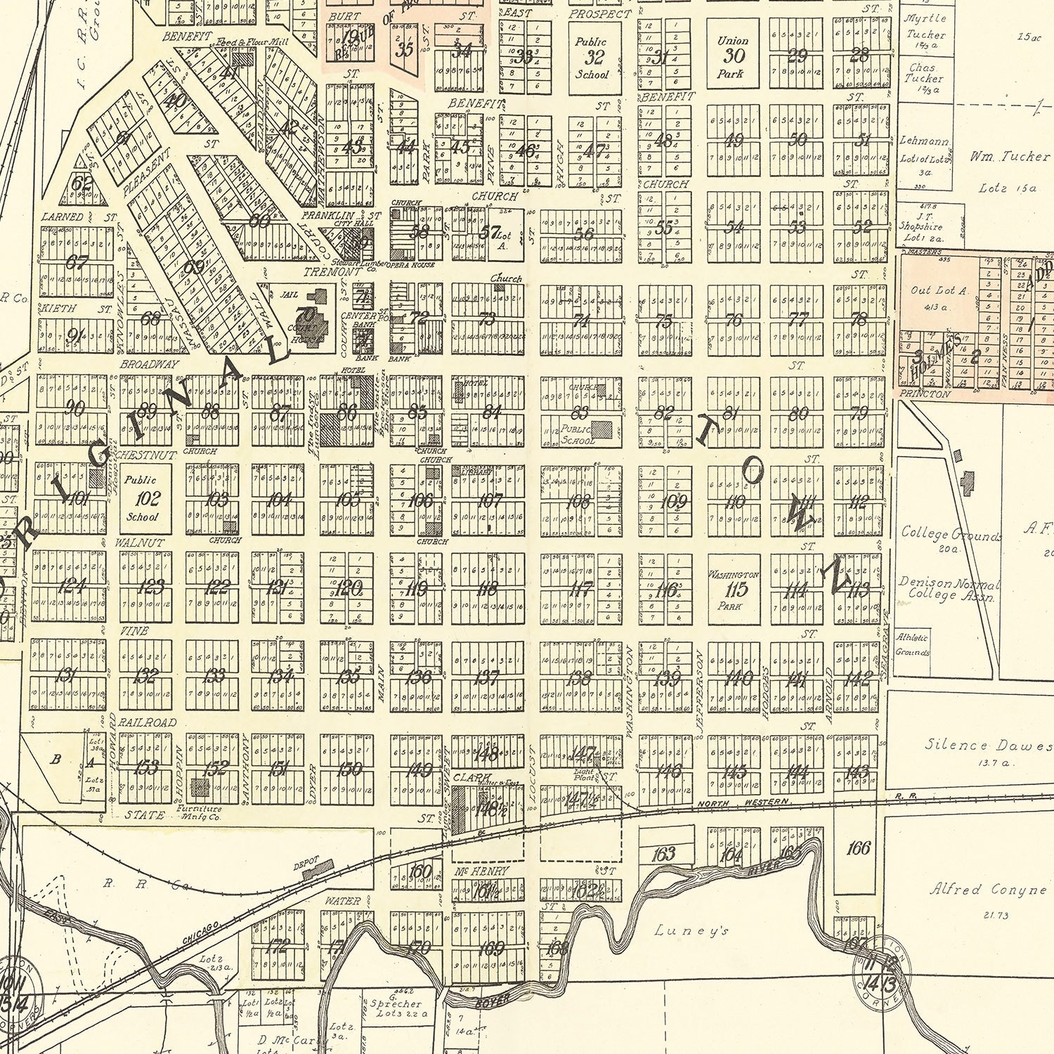 Vintage Map of Denison, Iowa 1908