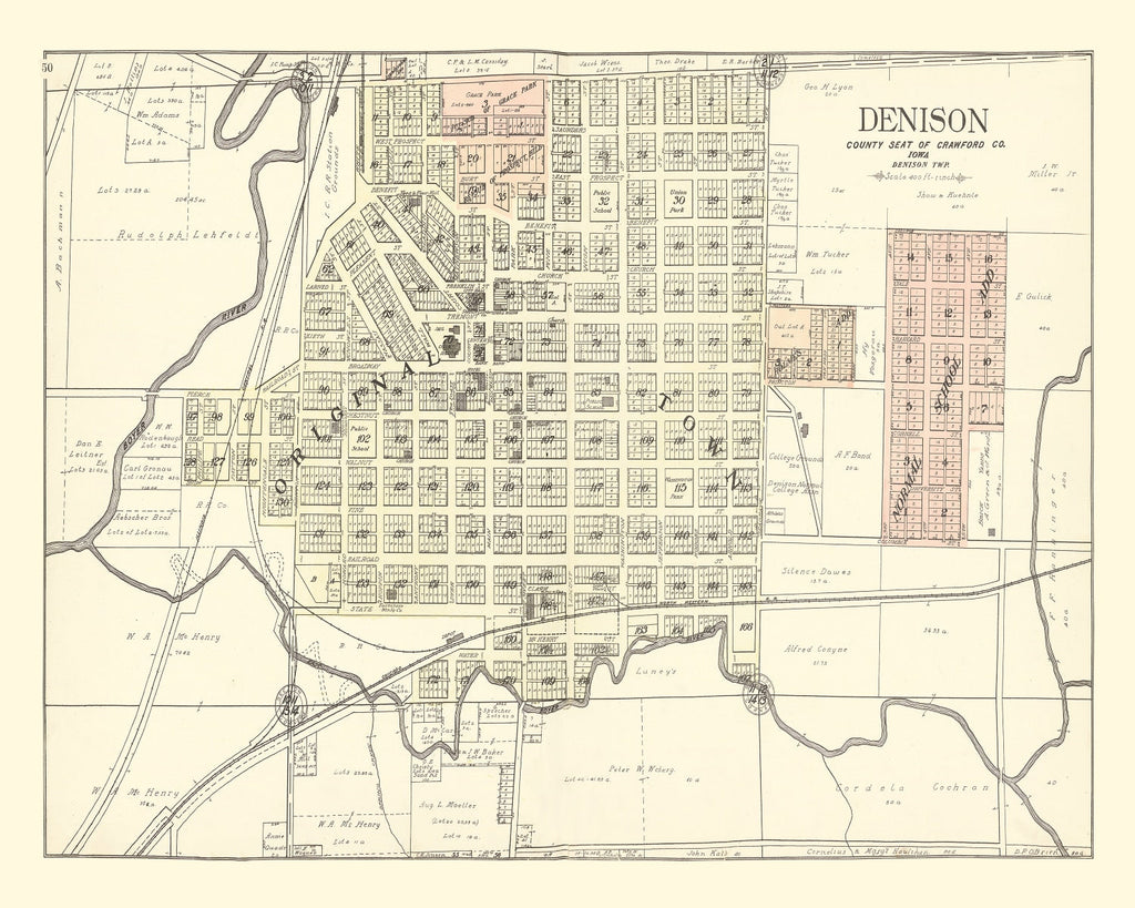 Vintage Map of Denison, Iowa 1908