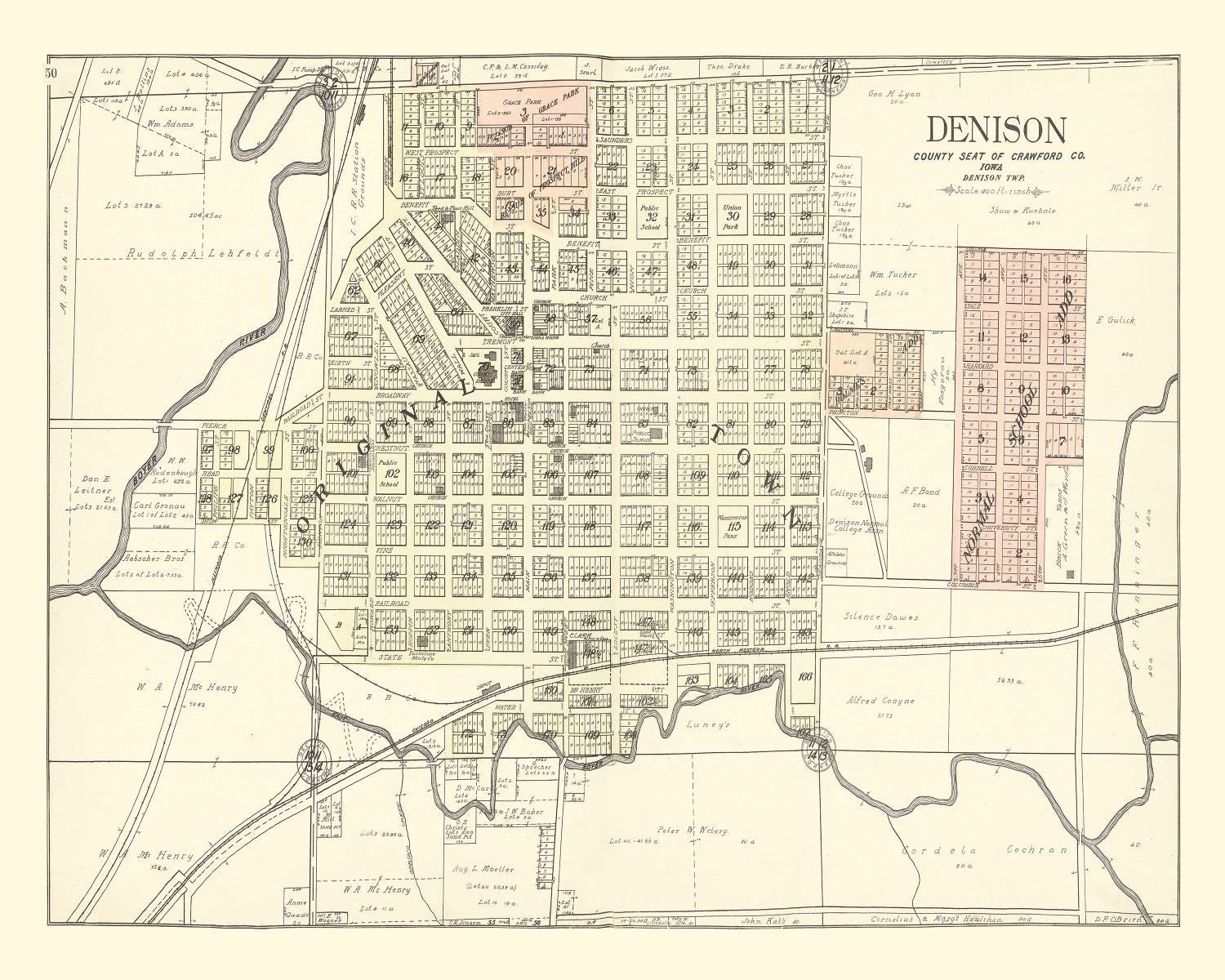 Vintage Map of Denison, Iowa 1908