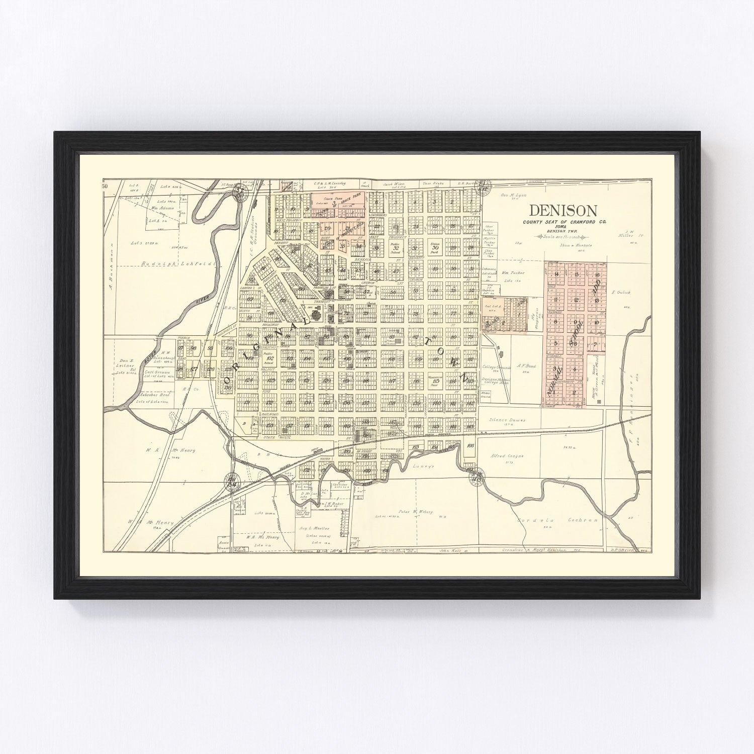 Vintage Map of Denison, Iowa 1908