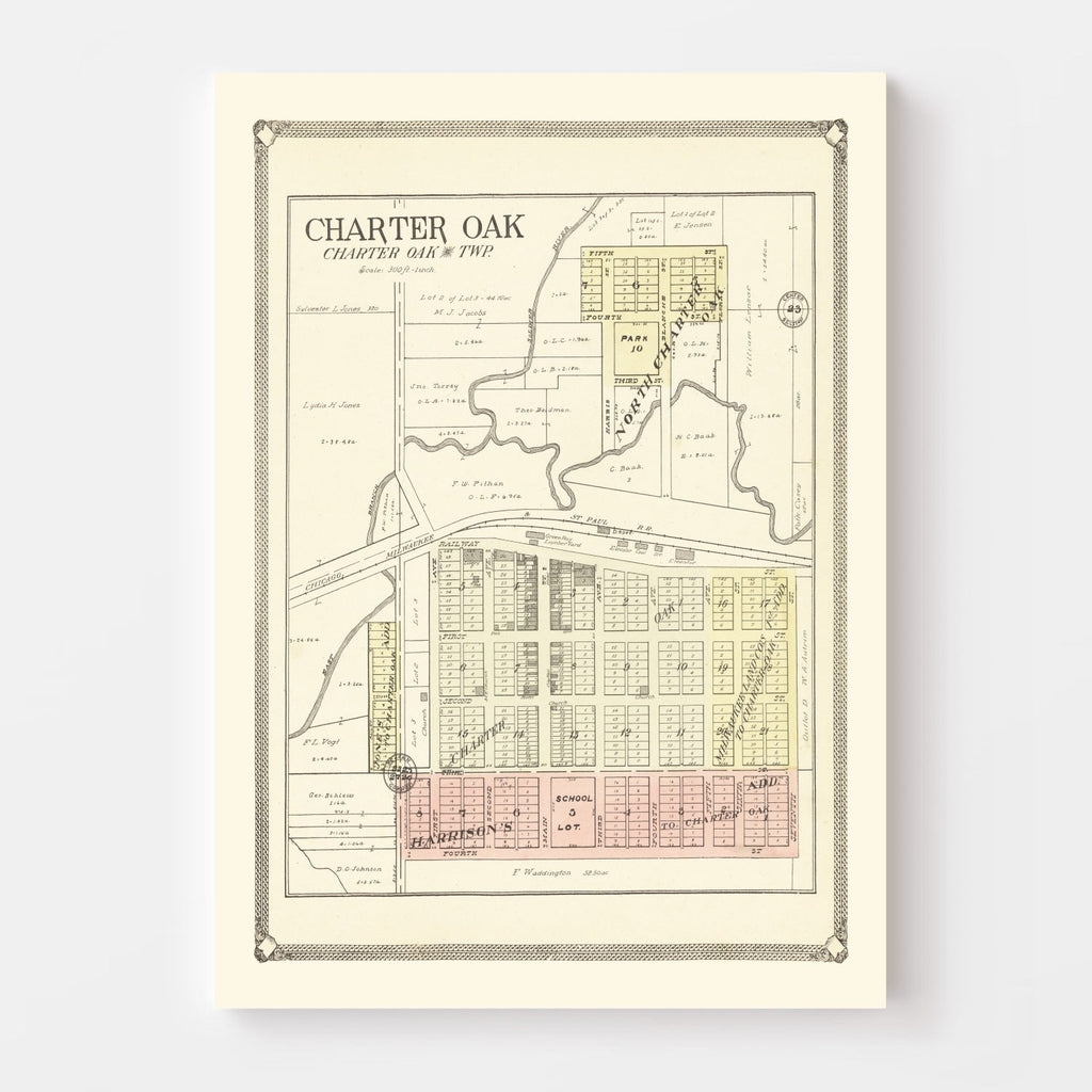 Vintage Map of Charter Oak, Iowa 1908