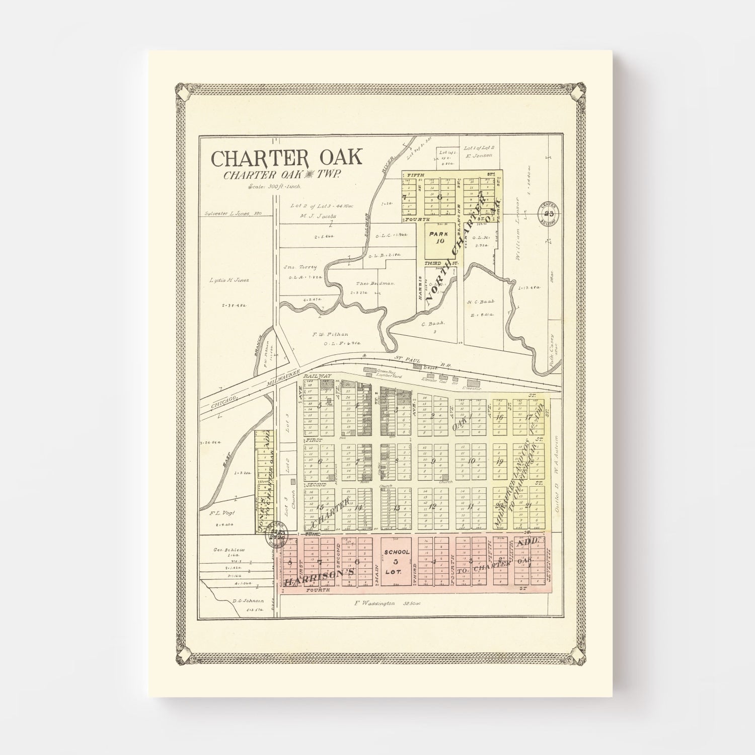 Vintage Map of Charter Oak, Iowa 1908