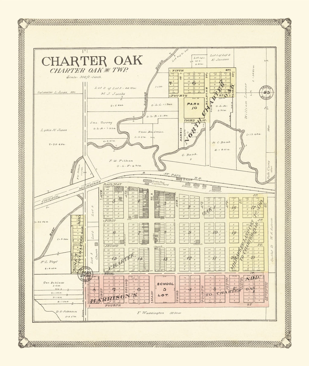 Vintage Map of Charter Oak, Iowa 1908