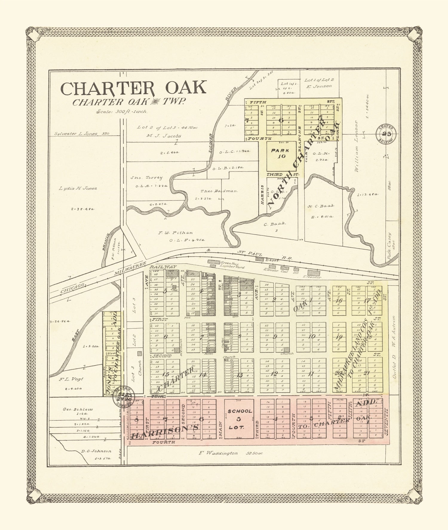 Vintage Map of Charter Oak, Iowa 1908