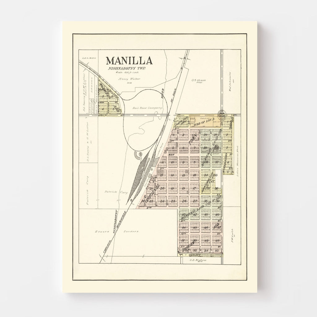 Vintage Map of Manilla, Iowa 1908