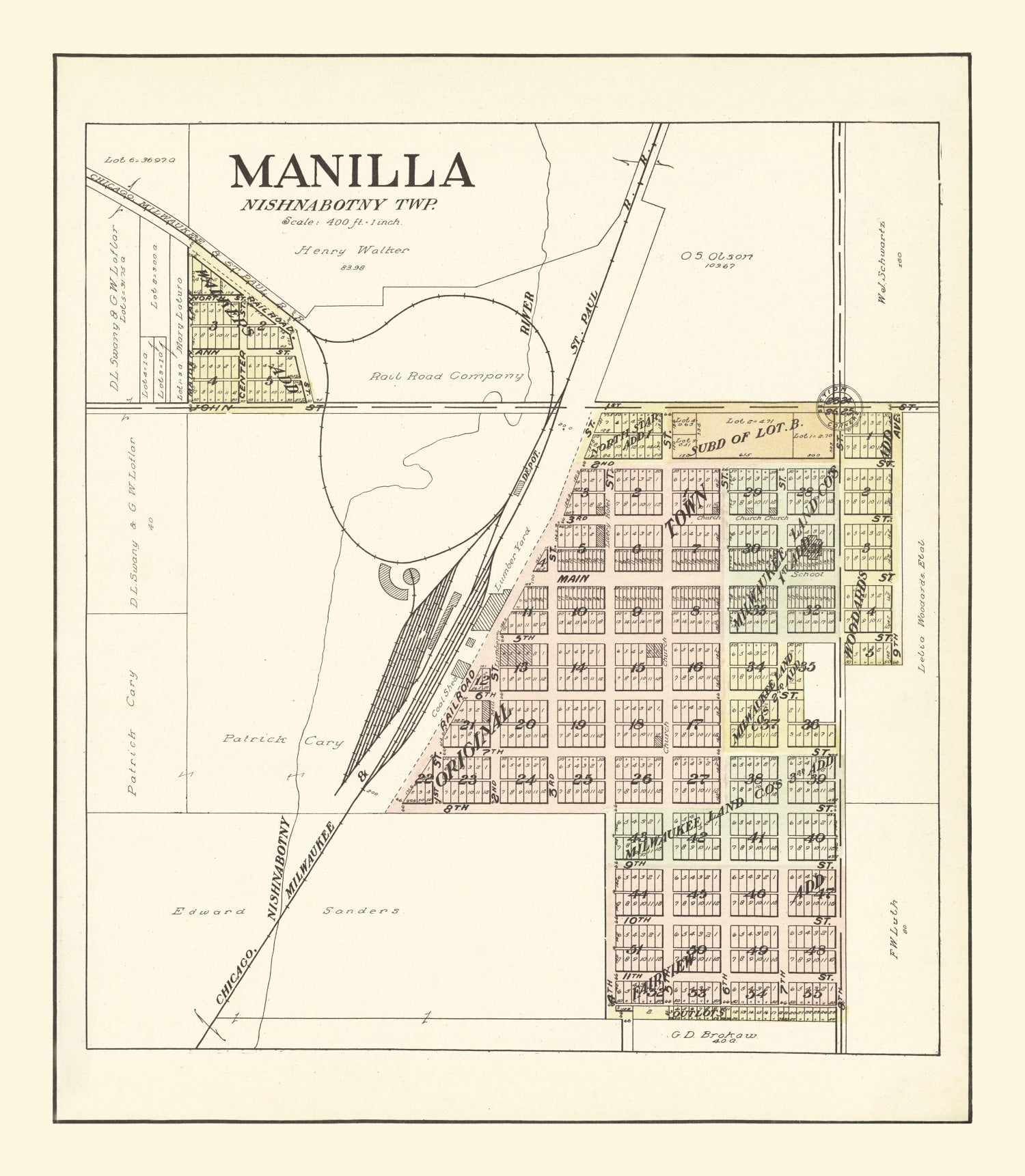 Vintage Map of Manilla, Iowa 1908