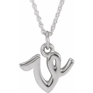 14K White Gold Petite Initial V 16" Necklace