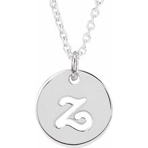 14K White Gold Script Initial Z 16-18" Necklace