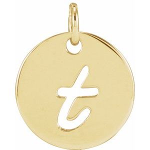 14K Yellow Gold Script Initial T Pendant