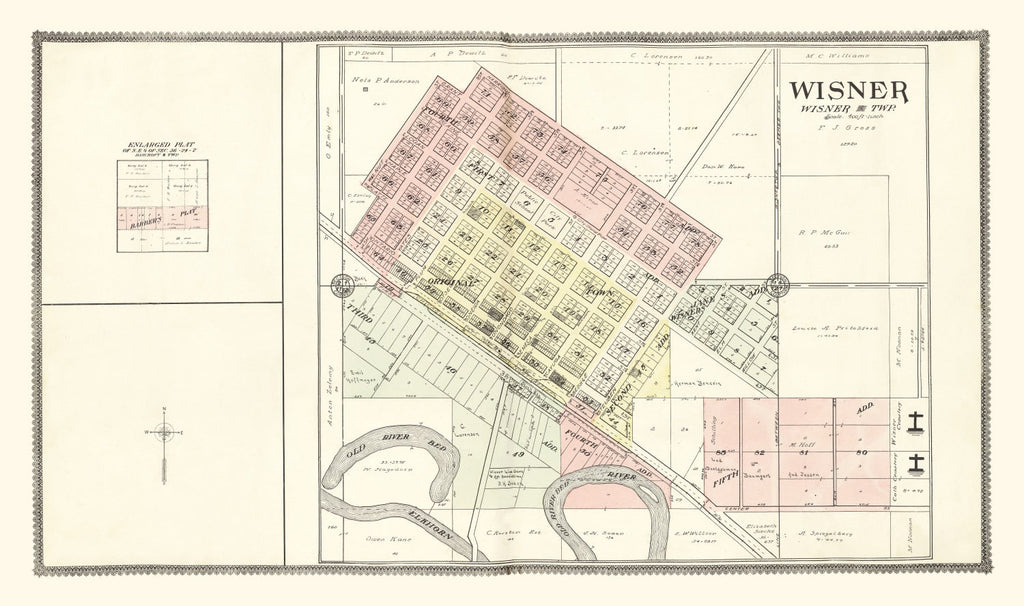 Vintage Map of Wisner, Nebraska 1908