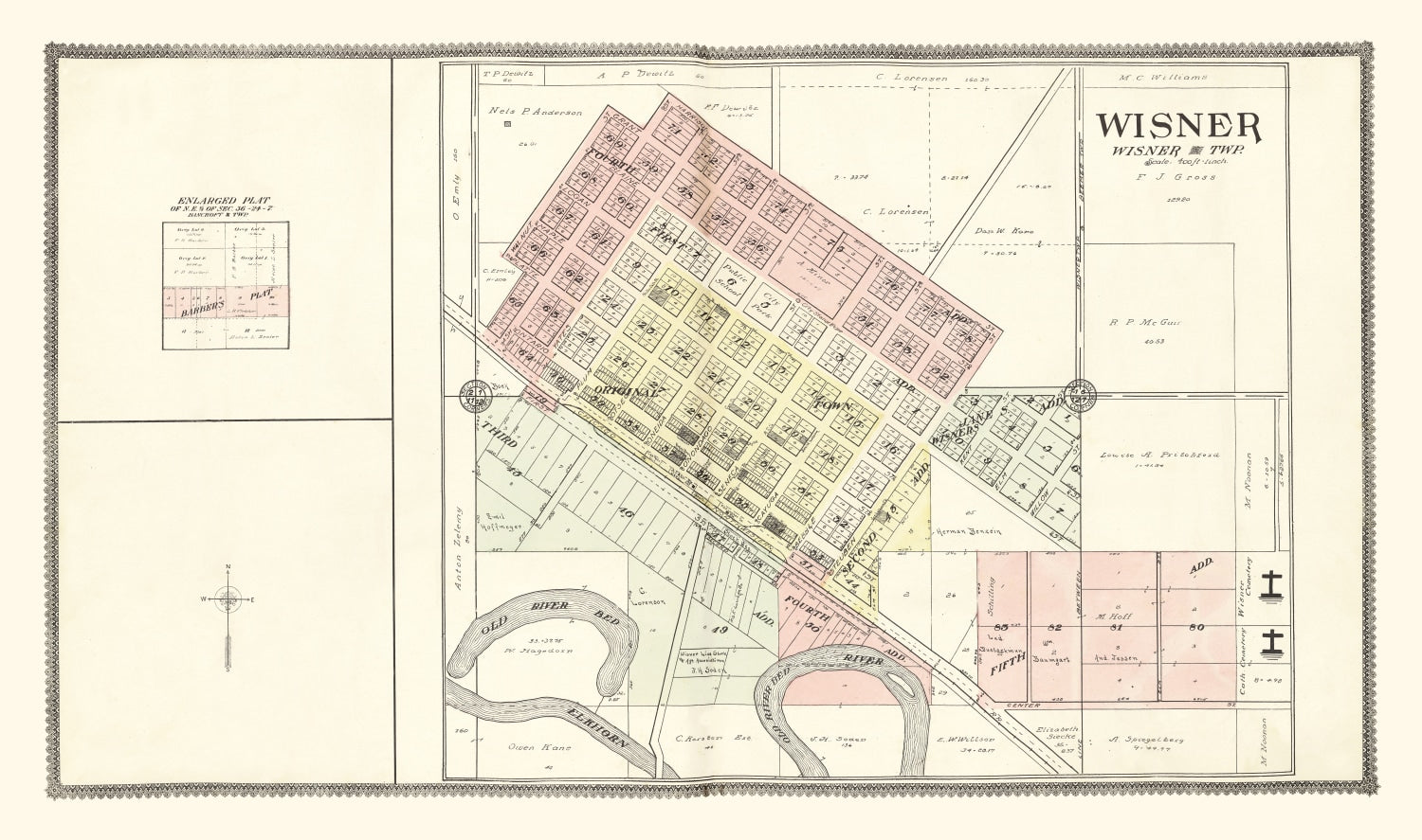 Vintage Map of Wisner, Nebraska 1908