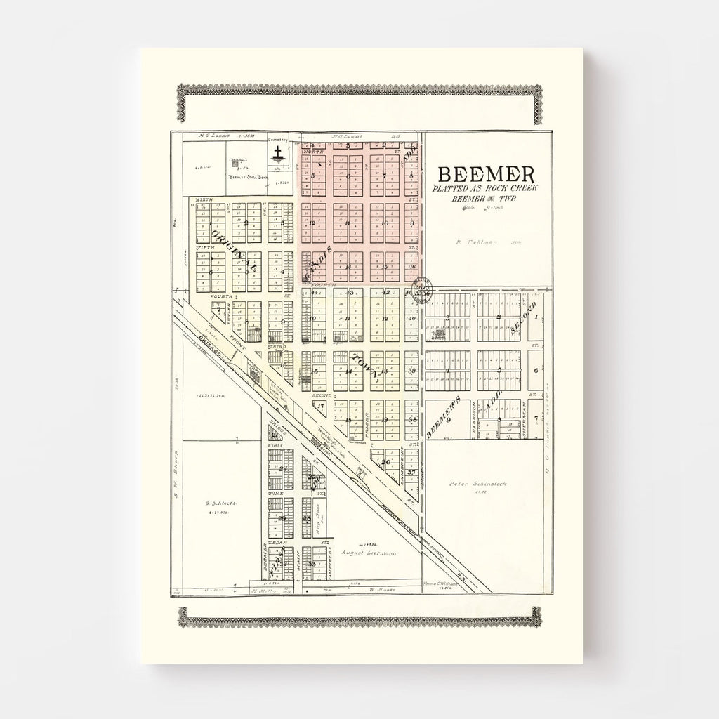 Vintage Map of Beemer, Nebraska 1908