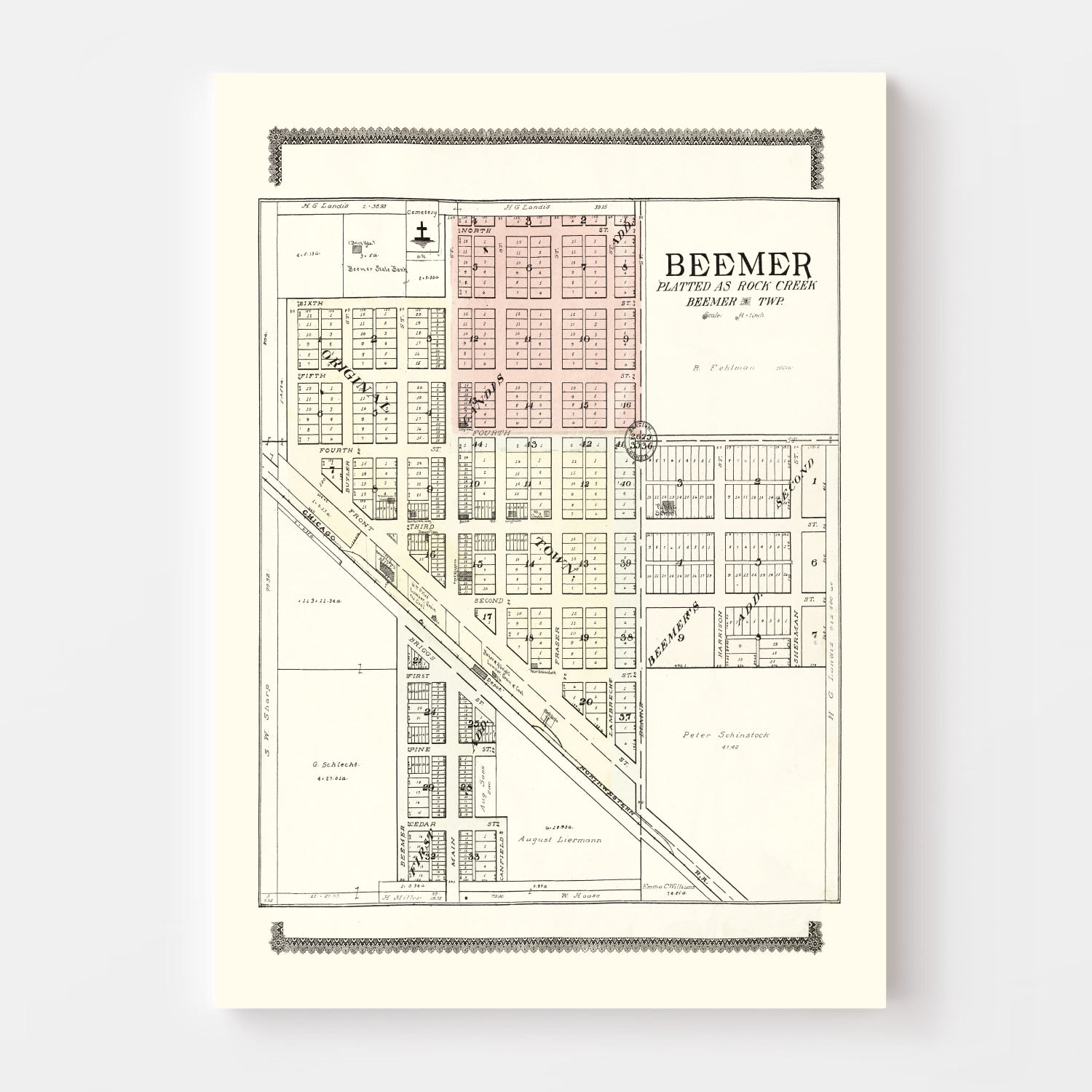 Vintage Map of Beemer, Nebraska 1908
