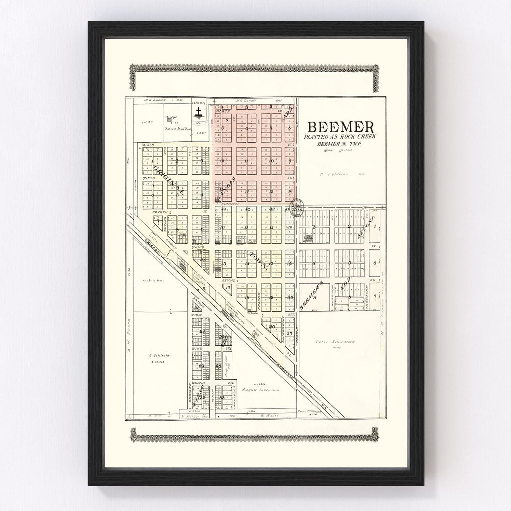 Vintage Map of Beemer, Nebraska 1908