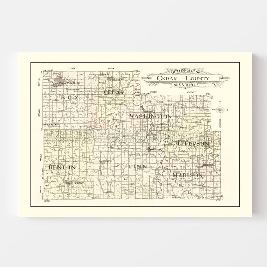 Vintage Map of Cedar County, Missouri 1908