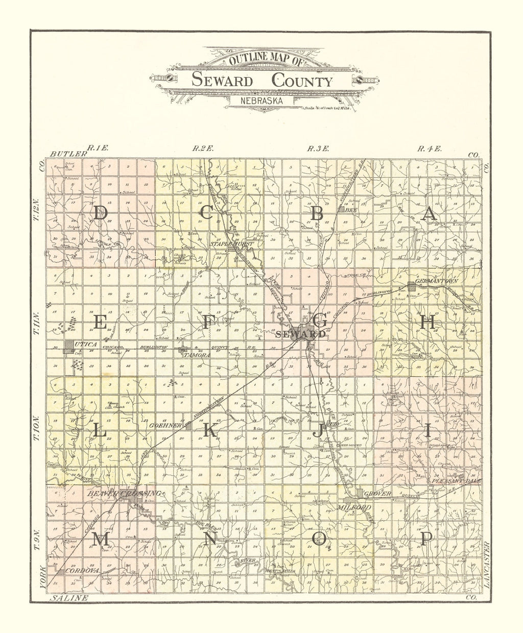 Vintage Map of Seward County, Nebraska 1908