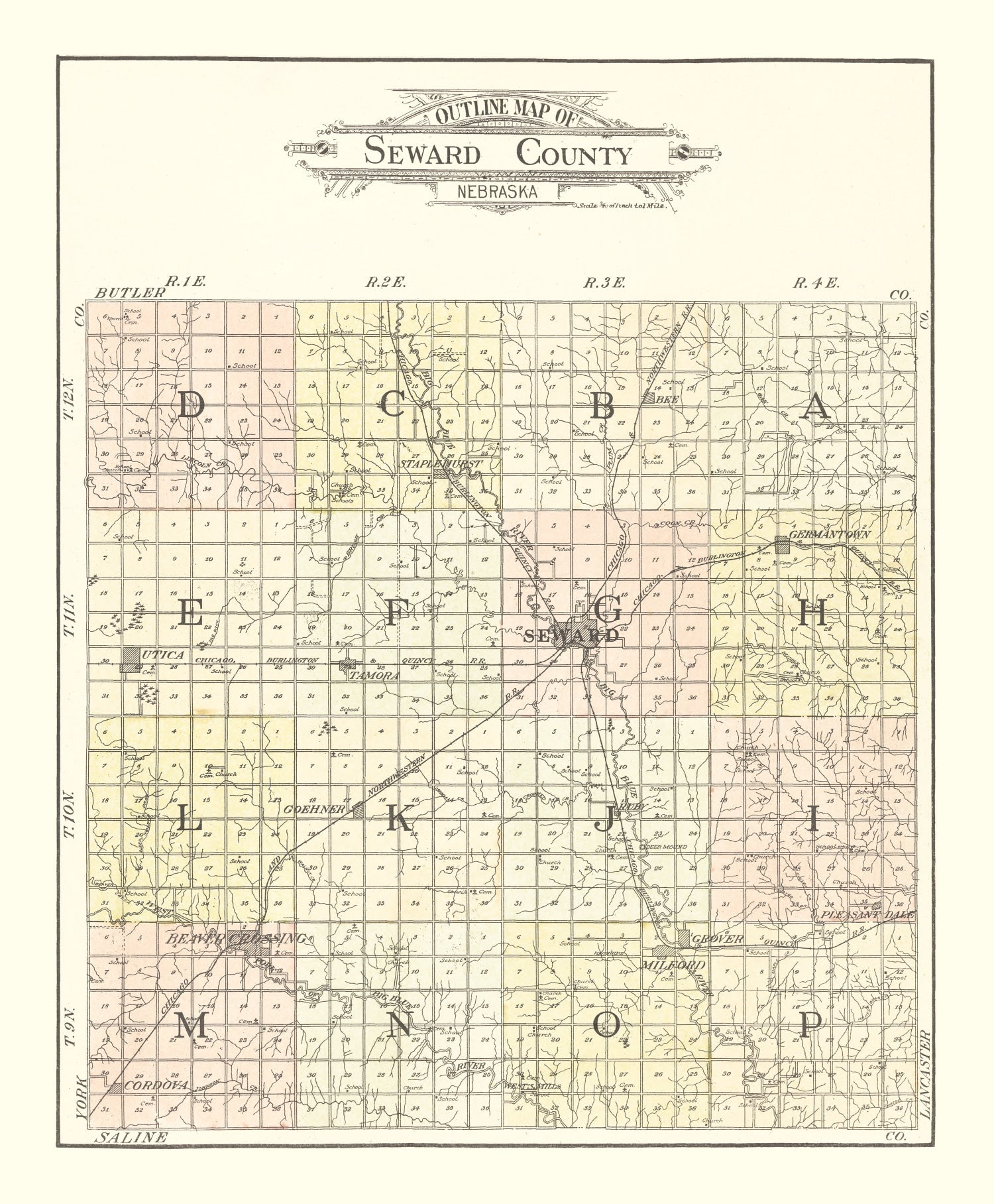 Vintage Map of Seward County, Nebraska 1908
