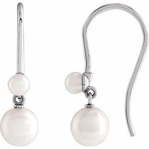 Platinum Cultured White Freshwater Pearl Earrings
