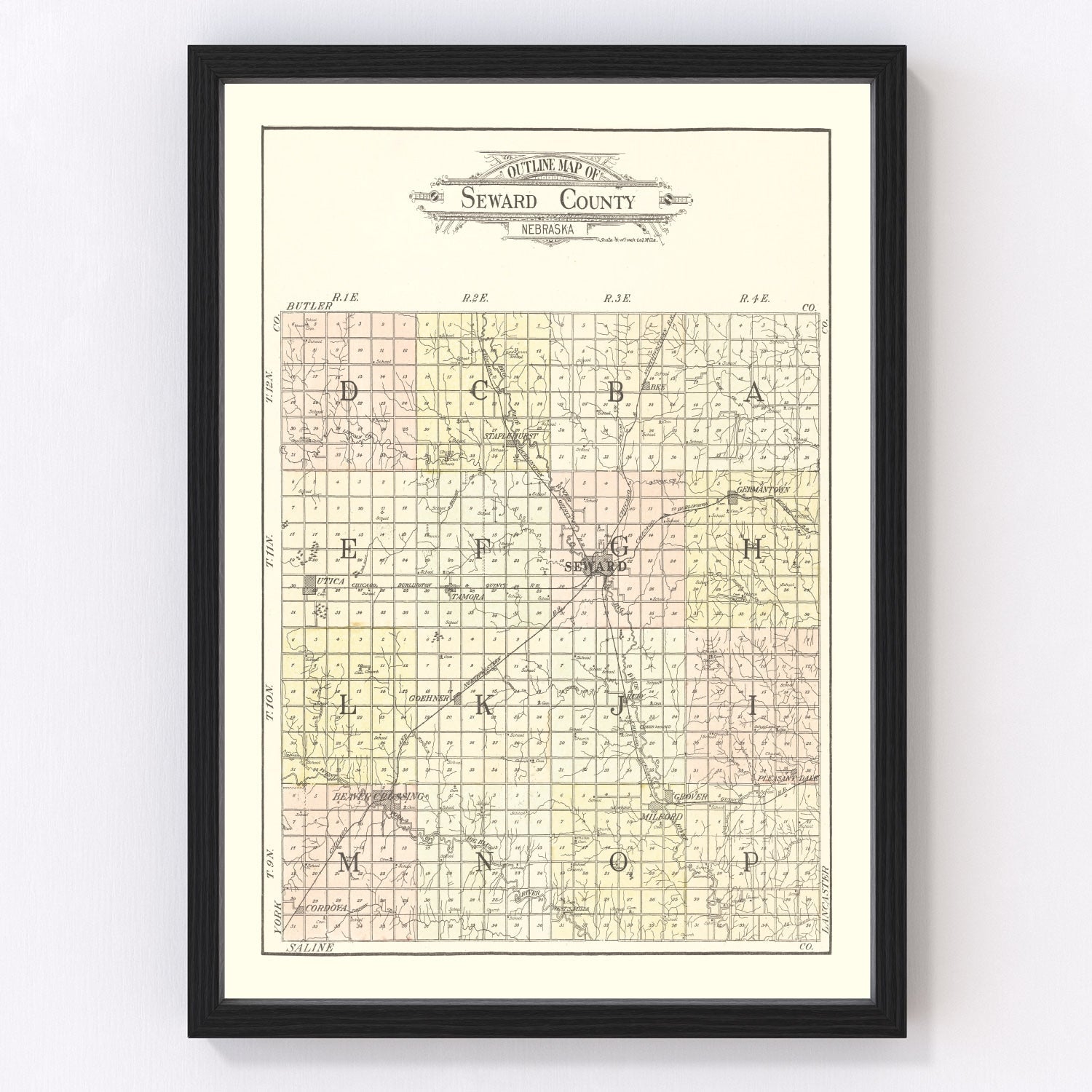 Vintage Map of Seward County, Nebraska 1908