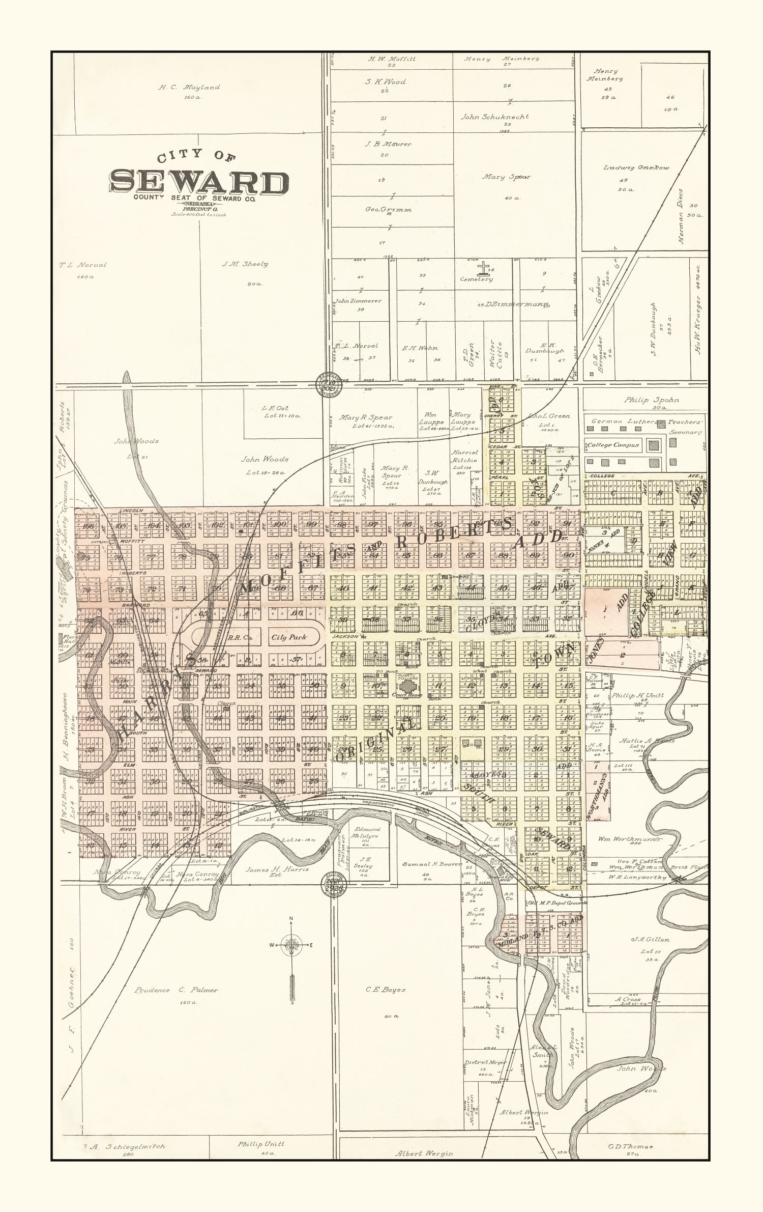 Vintage Map of Seward, Nebraska 1908