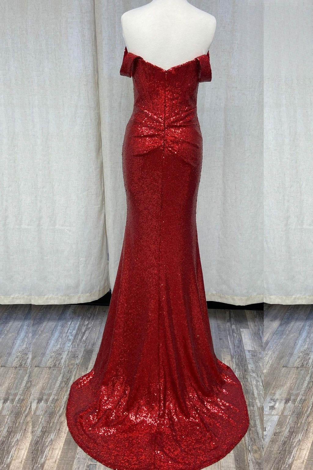 Off The Shoulder Sequins Embellished Evening Dress w/ Straight Across Neckline NXR1203