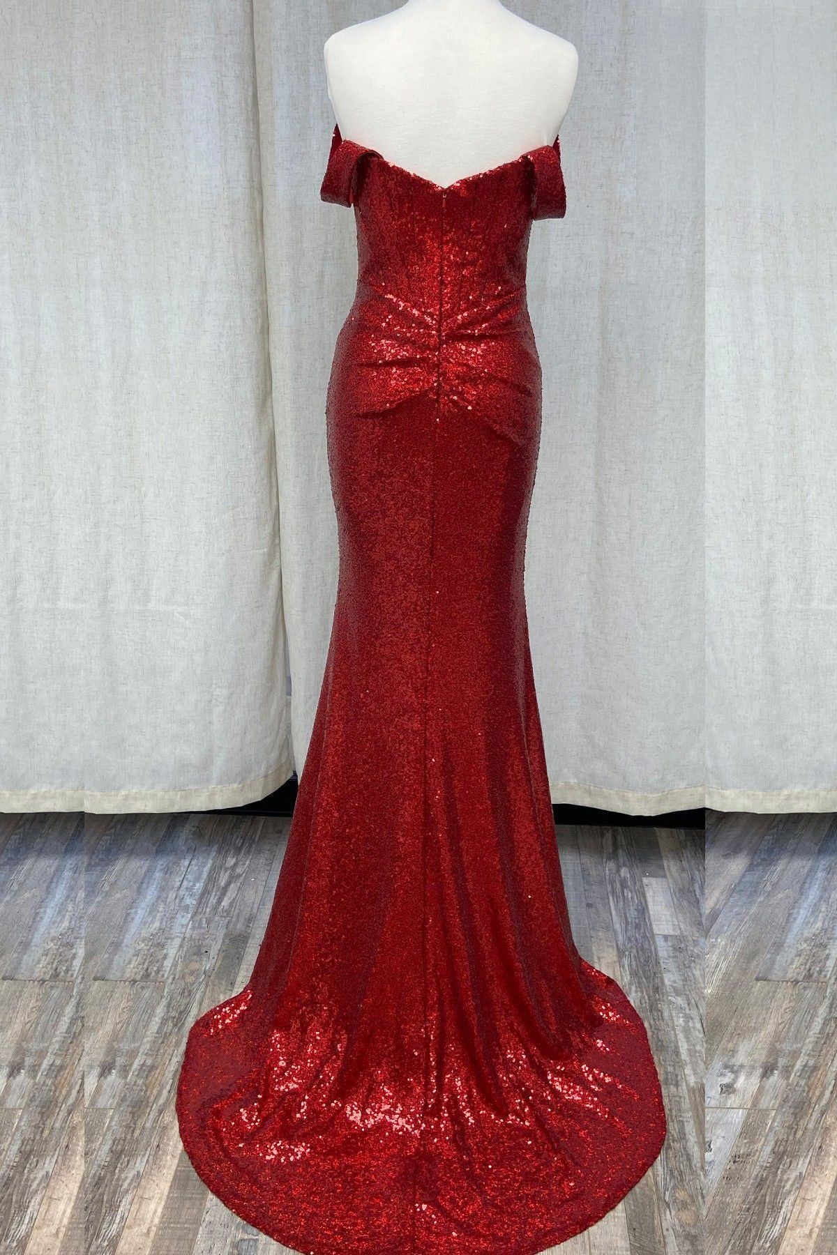 Off The Shoulder Sequins Embellished Evening Dress w/ Straight Across Neckline NXR1203