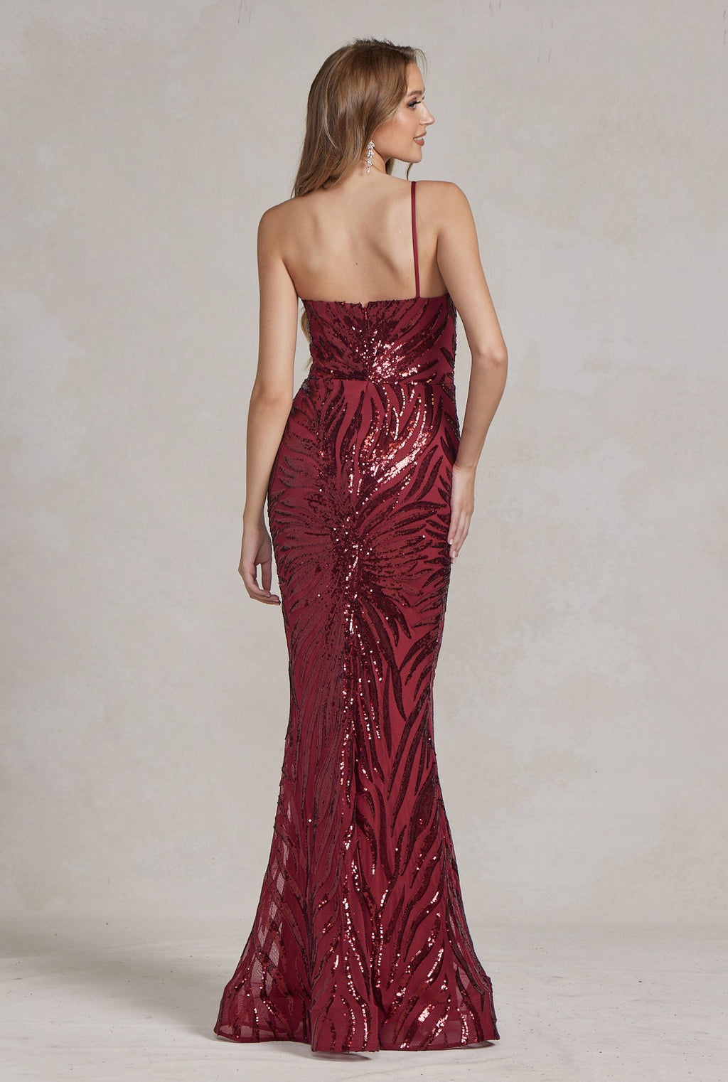 Intricate Sequins Embellished One Shoulder Stunning Dress w/ Mermaid Cut NXR1204