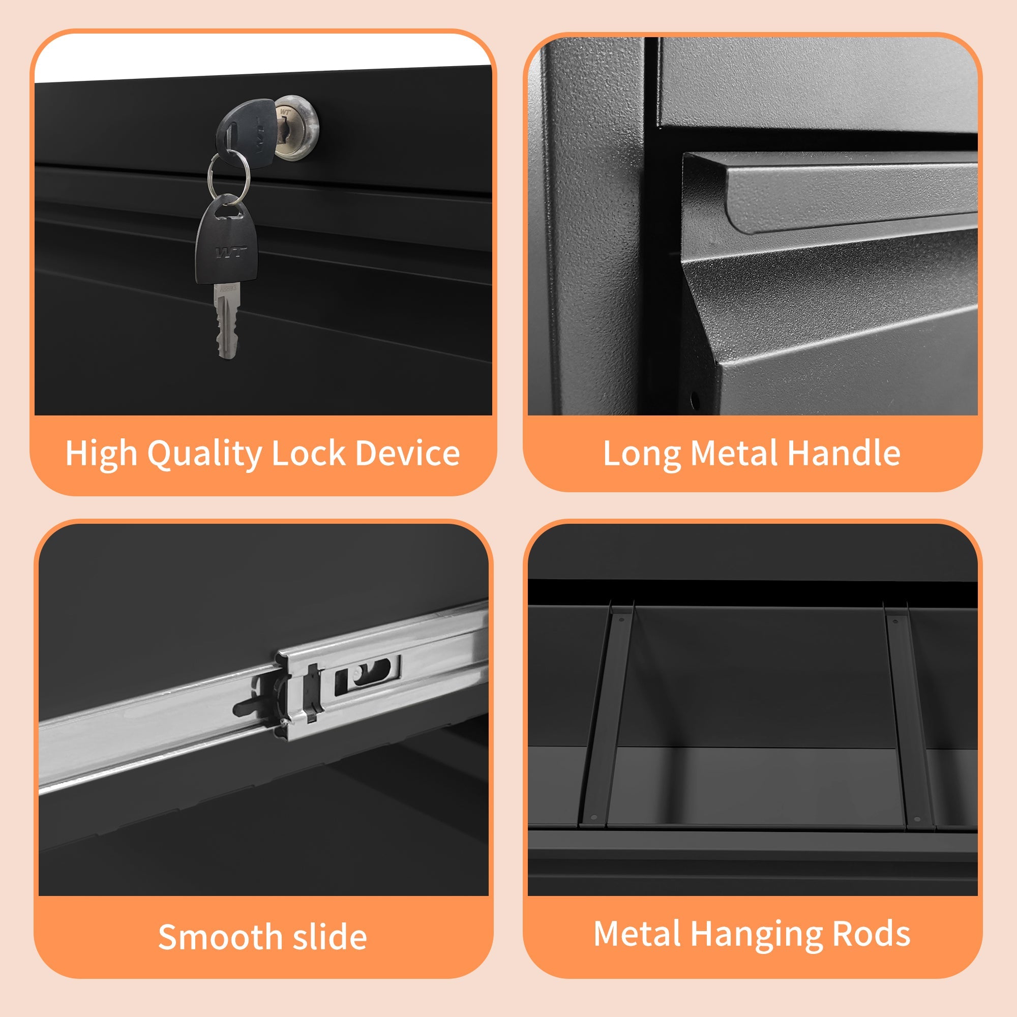 2 Drawer Lateral File Cabinet with Lock – Heavy-Duty Metal Filing Cabinet for Home Office, Space-Saving Wide Storage for Letter/Legal/A4/F4, Silent Full-Extension Slides, Easy-Assembly
