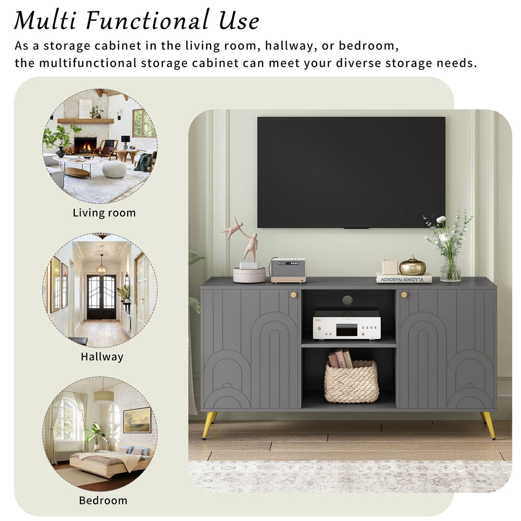 U-Can Modern TV Stand for TVs up to 55 Inches, Entertainment Center Media Console,Adjustable Shelf, Metal Legs, Handles and Anti-tip Device for Living room