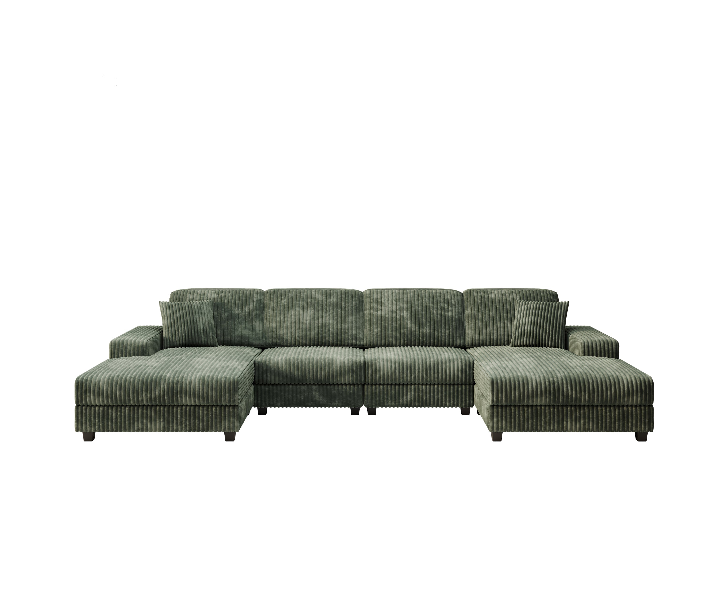 Convertible U-shaped Combination Sofa, Corduroy Fabric, Modern Comfortable Large Size 4 Seat Sofa, Living Room Double Lounge Chair ,Green