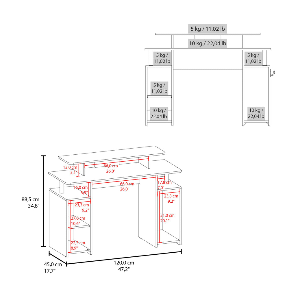 FM FURNITURE Lol Minimalist Gaming Desk with Elevated Monitor Shelf. Blue Accents