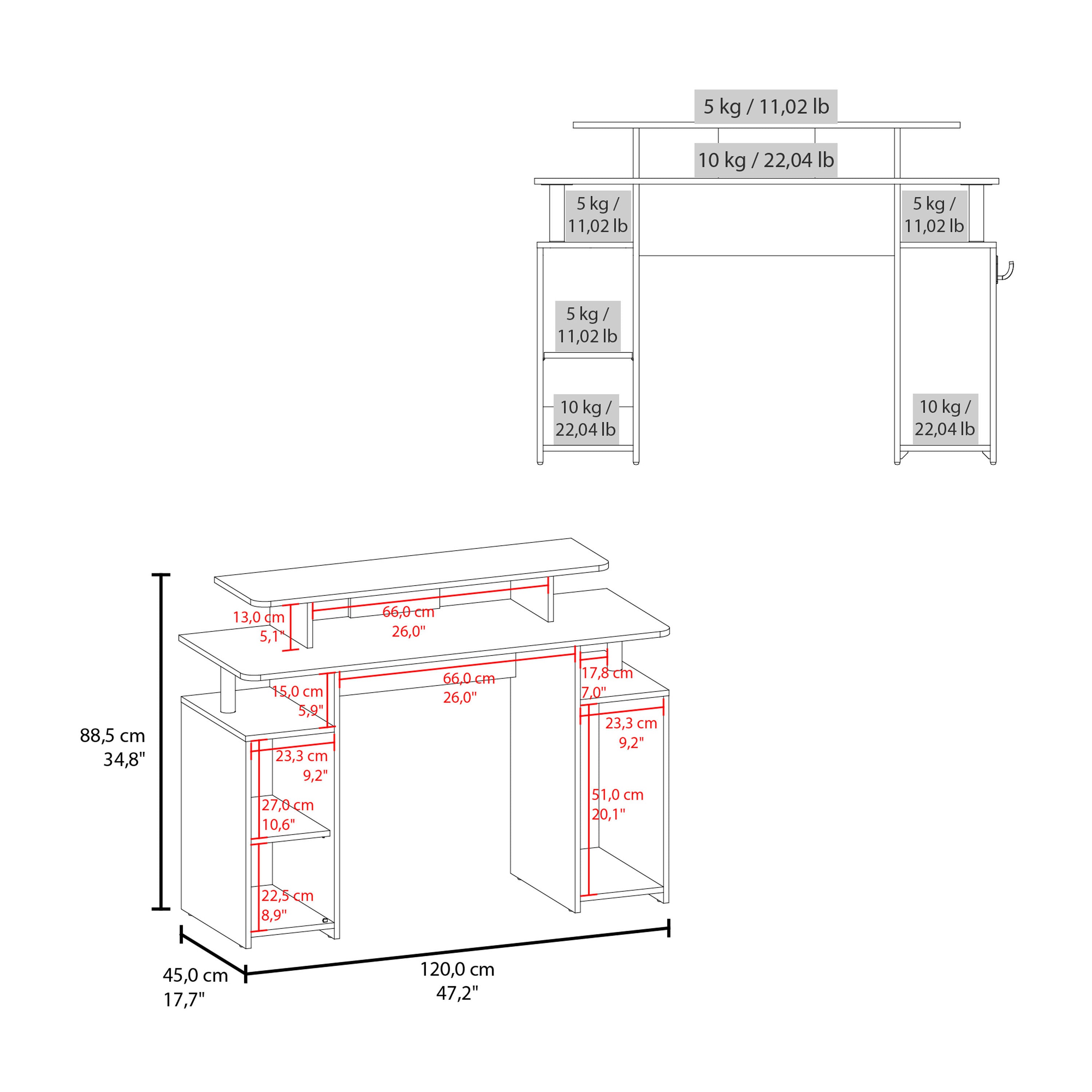 FM FURNITURE Lol Minimalist Gaming Desk with Elevated Monitor Shelf. Blue Accents